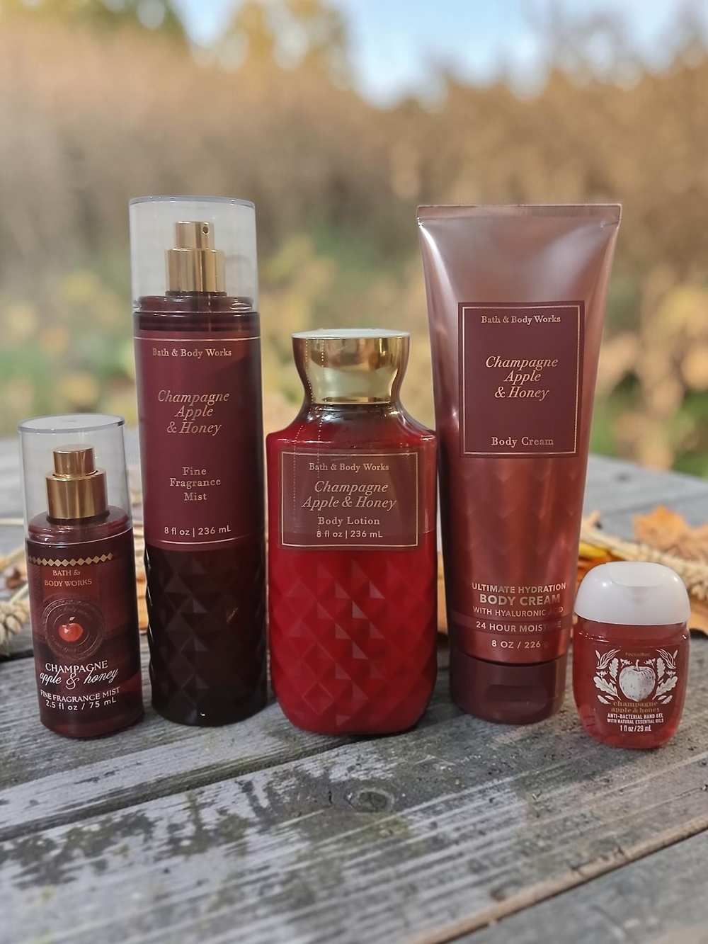 Bath & Body Works Champagne Apple & Honey Red Body Lotion, Mist & Cream Set
